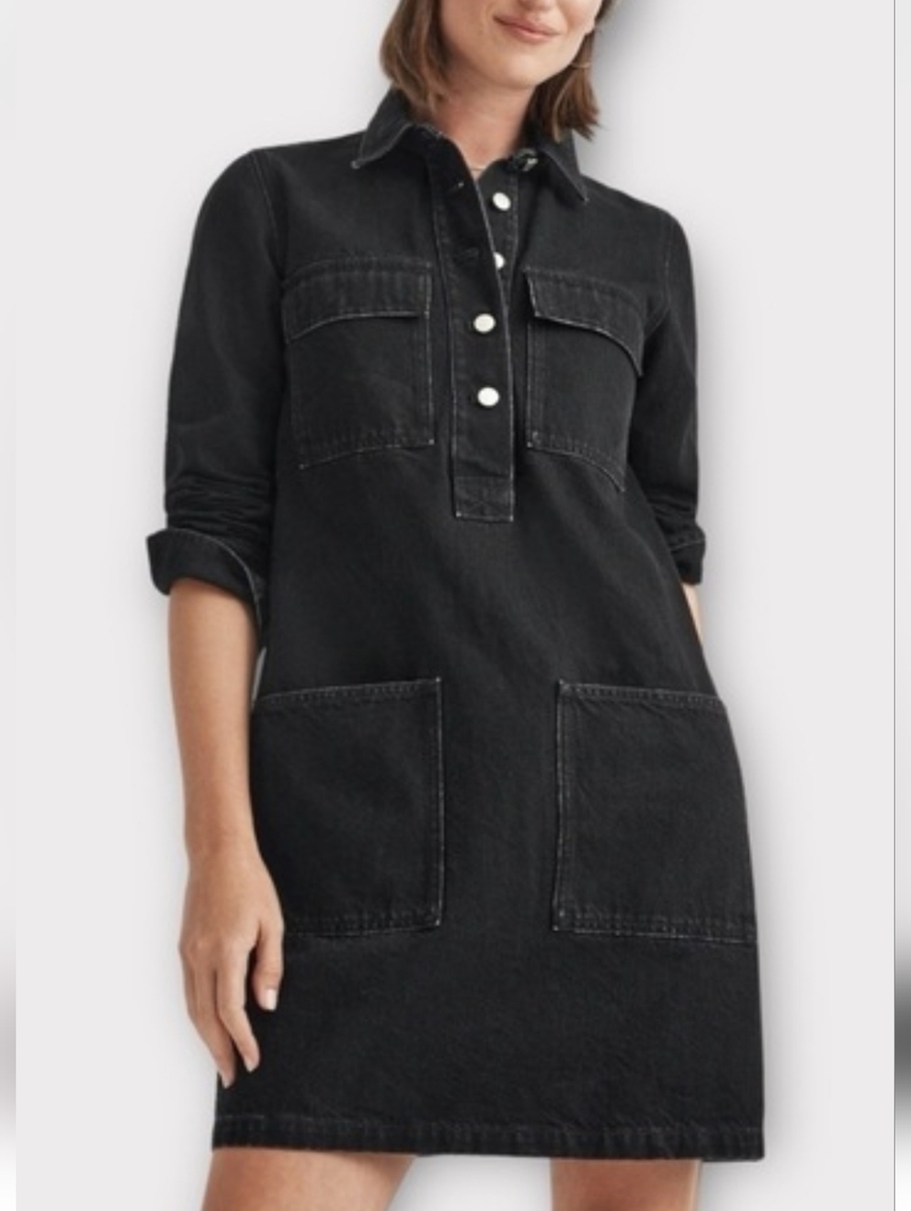 Madewell Black Denim Popover Shirt Dress Size L Button Down